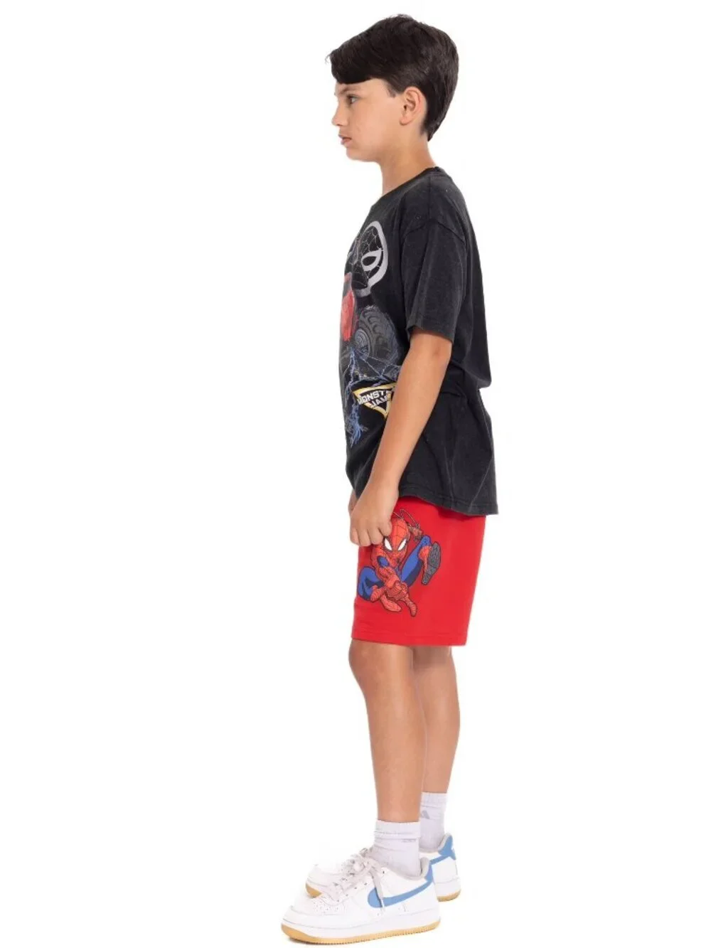 Marvel Monster Jam Boys 2 Piece Outfit Set Spider-Man Tee Shorts Large 10/12